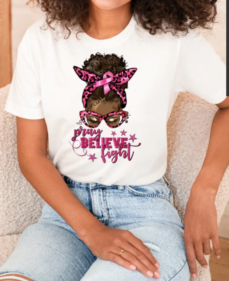 Short Sleeve T Shirt Pray Believe Fight